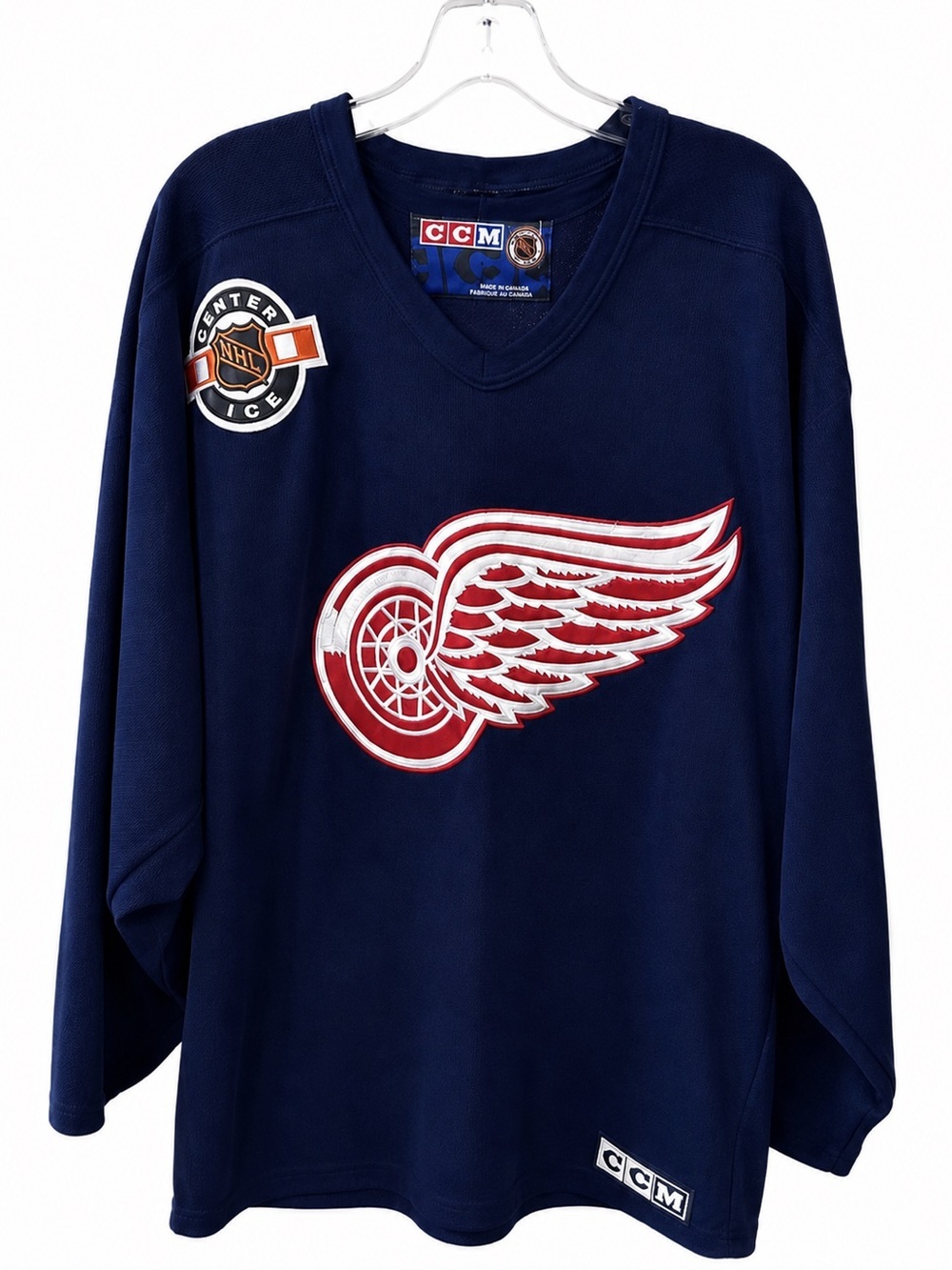 CCM Navy Men’s  Hockey Jersey with Red & White Detroit Wing Logo XL